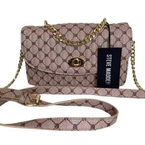 Brand New Super Cute Steve Madden Pink  Vegan Crossbody Purse Handbag Gold Cha